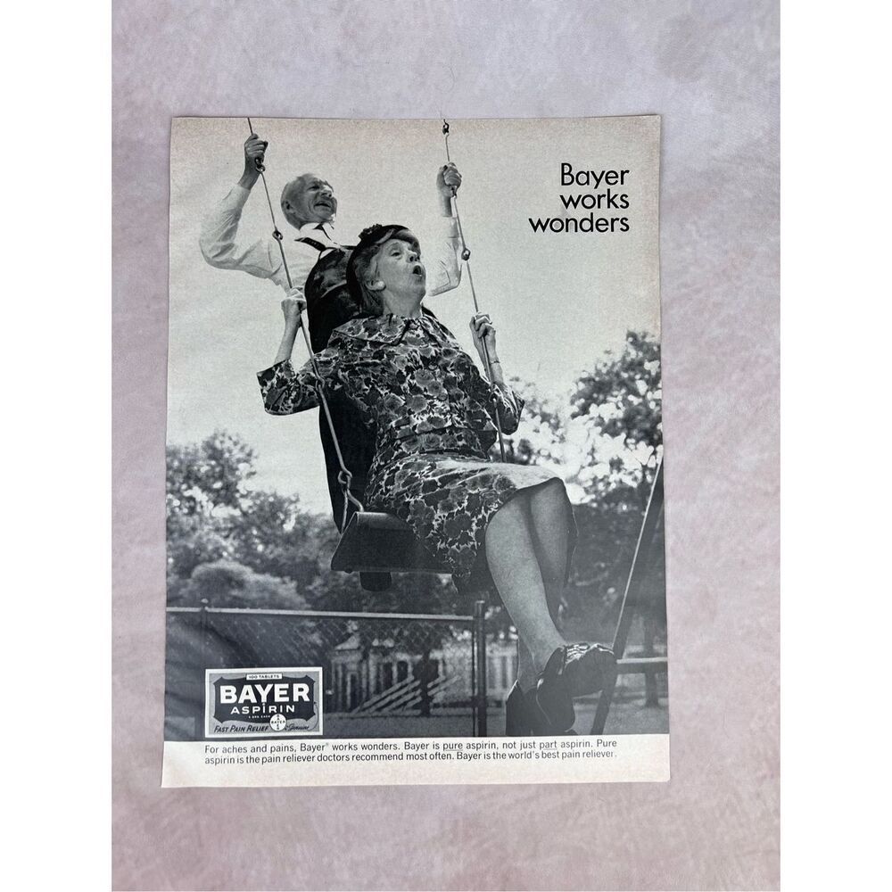 Vintage 1965 Bayer Aspirin Ad - Bayer Works Wonders Pharmaceutical Company Produ